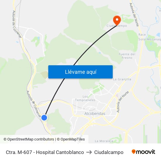 Ctra. M-607 - Hospital Cantoblanco to Ciudalcampo map