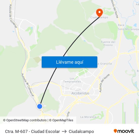 Ctra. M-607 - Ciudad Escolar to Ciudalcampo map