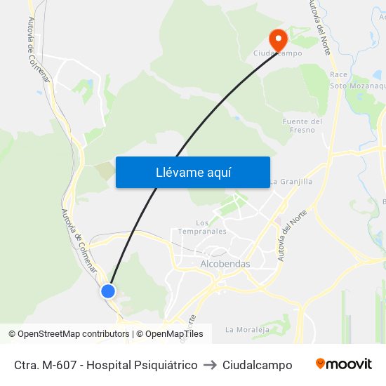 Ctra. M-607 - Hospital Psiquiátrico to Ciudalcampo map