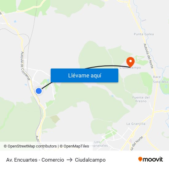 Av. Encuartes - Comercio to Ciudalcampo map