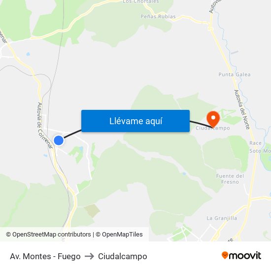 Av. Montes - Fuego to Ciudalcampo map