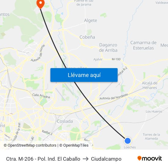 Ctra. M-206 - Pol. Ind. El Caballo to Ciudalcampo map