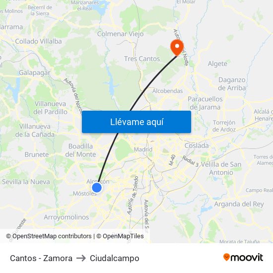 Cantos - Zamora to Ciudalcampo map