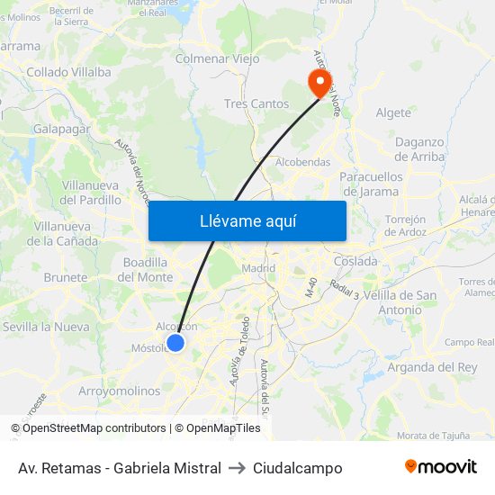 Av. Retamas - Gabriela Mistral to Ciudalcampo map