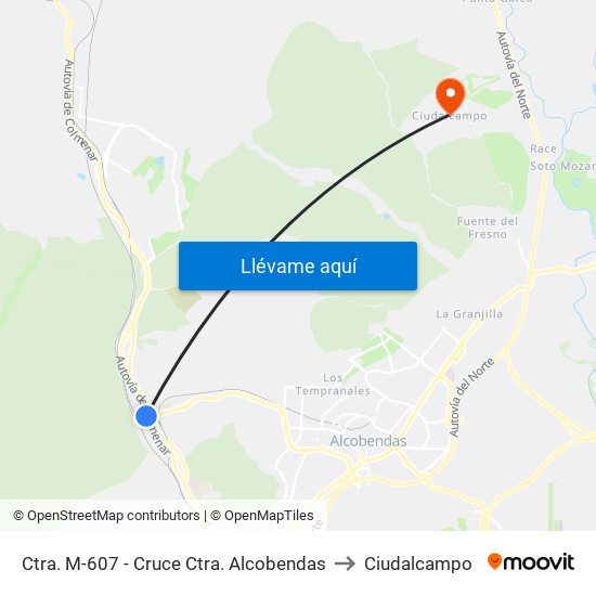 Ctra. M-607 - Cruce Ctra. Alcobendas to Ciudalcampo map