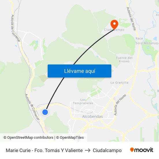 Marie Curie - Fco. Tomás Y Valiente to Ciudalcampo map