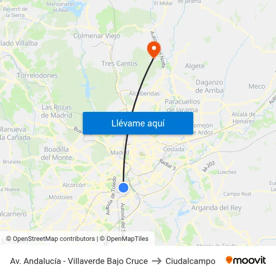 Av. Andalucía - Villaverde Bajo Cruce to Ciudalcampo map