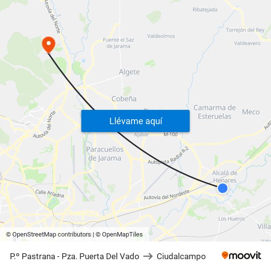 P.º Pastrana - Pza. Puerta Del Vado to Ciudalcampo map