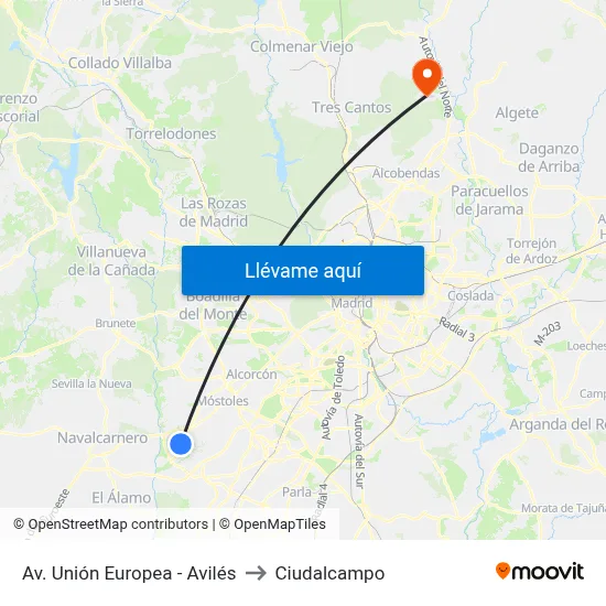 Av. Unión Europea - Avilés to Ciudalcampo map