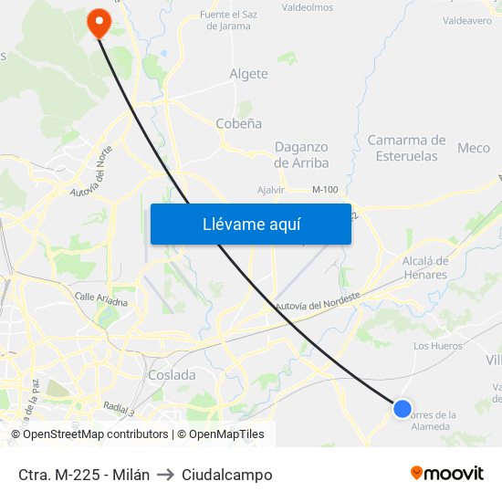 Ctra. M-225 - Milán to Ciudalcampo map