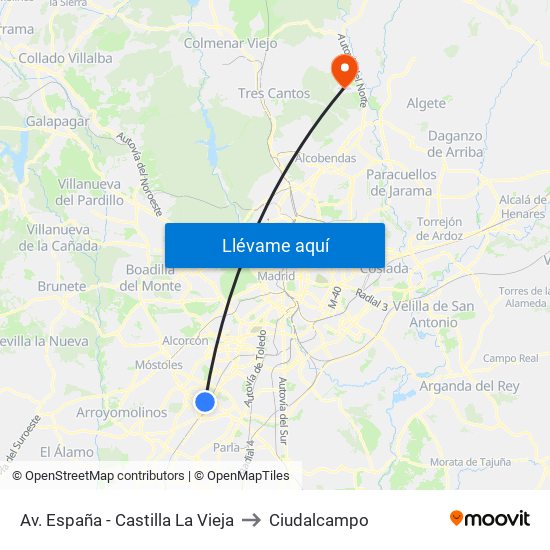 Av. España - Castilla La Vieja to Ciudalcampo map