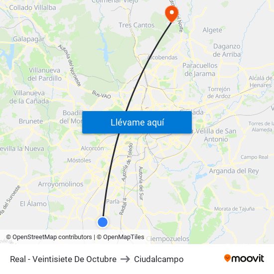 Real - Veintisiete De Octubre to Ciudalcampo map