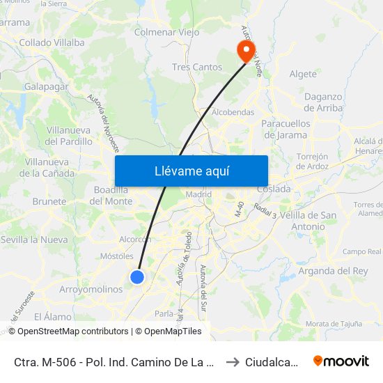 Ctra. M-506 - Pol. Ind. Camino De La Carrera to Ciudalcampo map