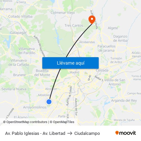 Av. Pablo Iglesias - Av. Libertad to Ciudalcampo map