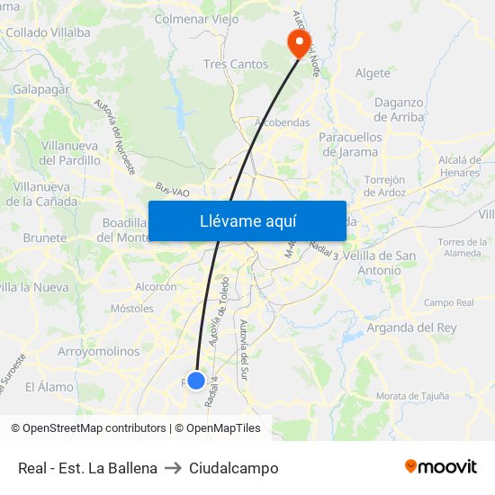 Real - Est. La Ballena to Ciudalcampo map