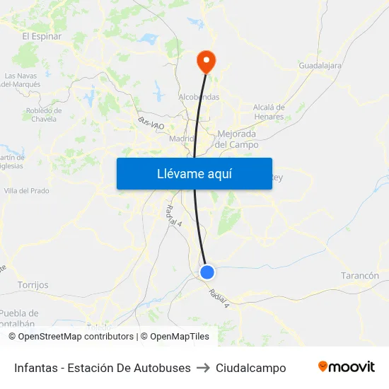 Infantas - Estación De Autobuses to Ciudalcampo map