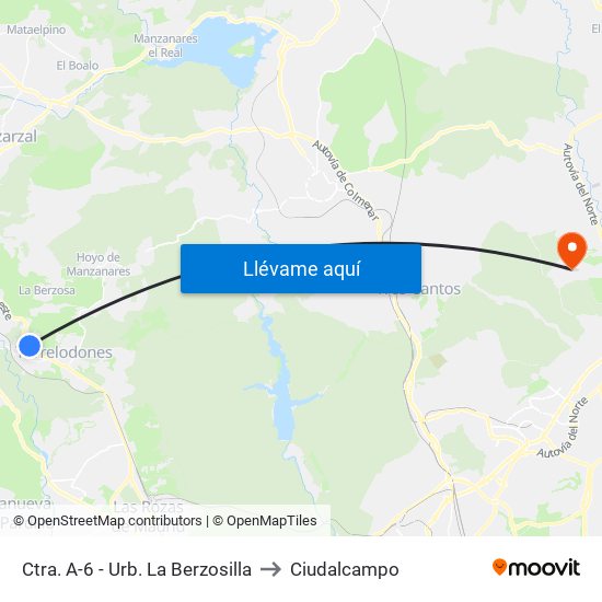 Ctra. A-6 - Urb. La Berzosilla to Ciudalcampo map