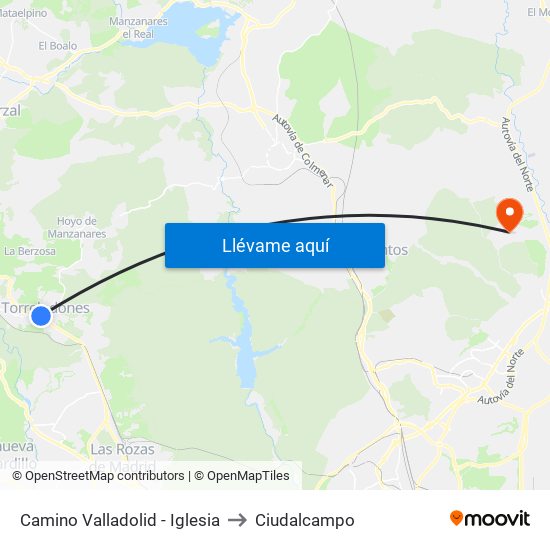 Camino Valladolid - Iglesia to Ciudalcampo map