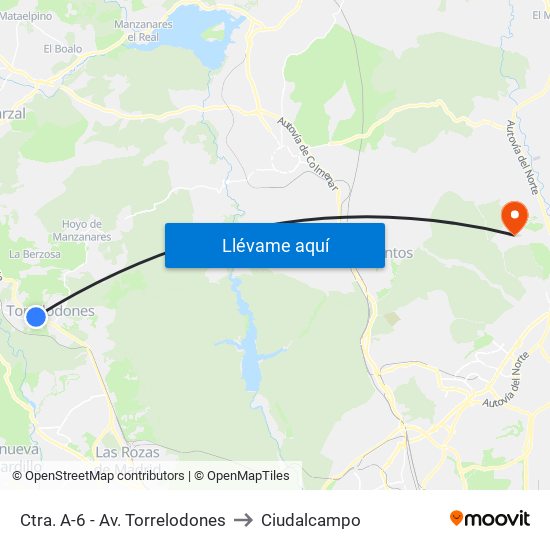 Ctra. A-6 - Av. Torrelodones to Ciudalcampo map