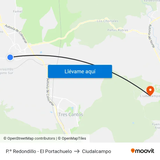 P.º Redondillo - El Portachuelo to Ciudalcampo map