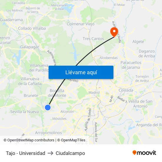 Tajo - Universidad to Ciudalcampo map
