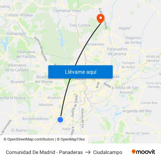 Comunidad De Madrid - Panaderas to Ciudalcampo map
