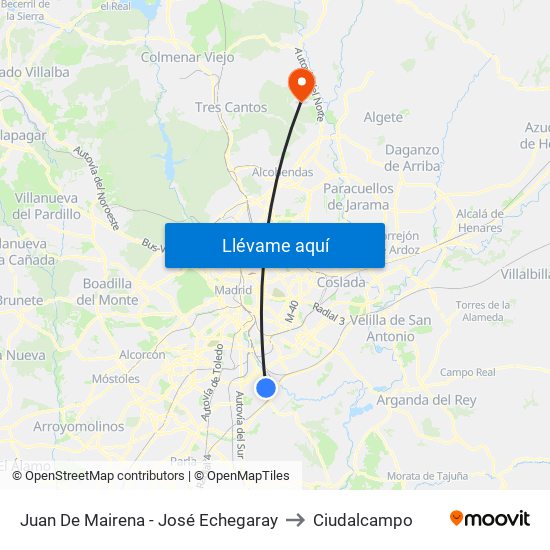 Juan De Mairena - José Echegaray to Ciudalcampo map