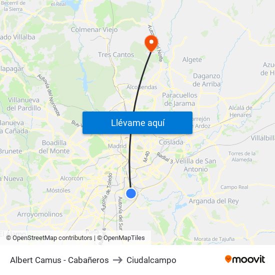 Albert Camus - Cabañeros to Ciudalcampo map