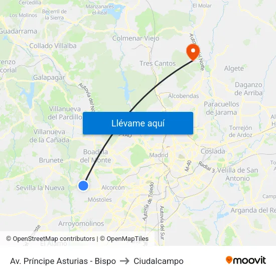 Av. Príncipe Asturias - Bispo to Ciudalcampo map