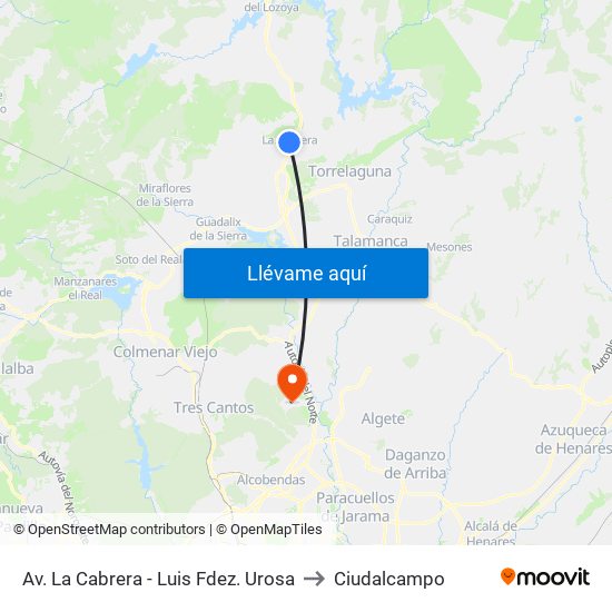 Av. La Cabrera - Luis Fdez. Urosa to Ciudalcampo map