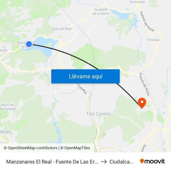 Manzanares El Real - Fuente De Las Ermitas to Ciudalcampo map