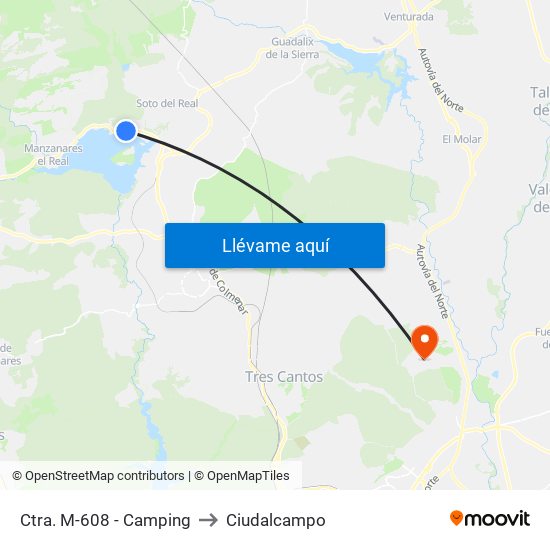 Ctra. M-608 - Camping to Ciudalcampo map