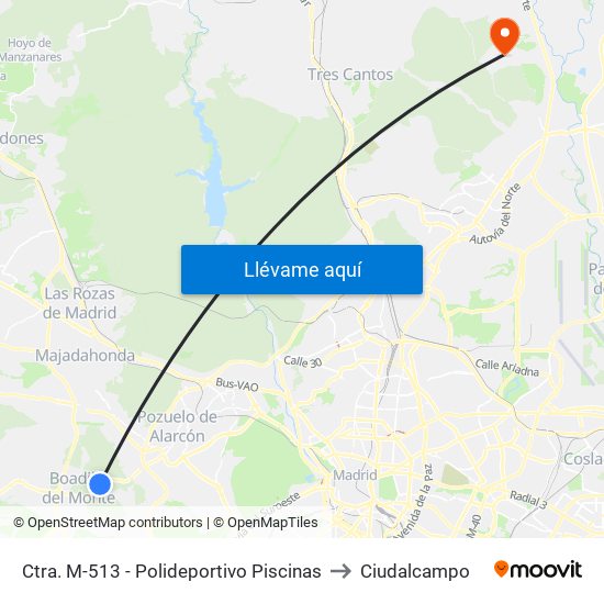 Ctra. M-513 - Polideportivo Piscinas to Ciudalcampo map