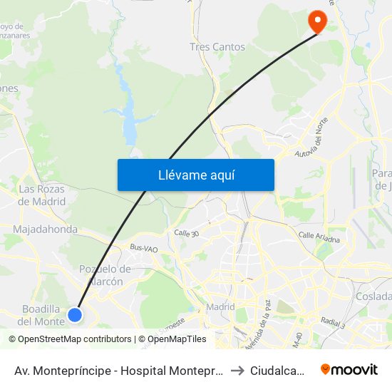 Av. Montepríncipe - Hospital Montepríncipe to Ciudalcampo map