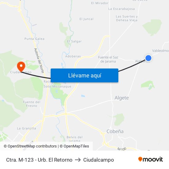 Ctra. M-123 - Urb. El Retorno to Ciudalcampo map