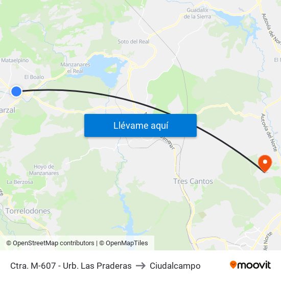 Ctra. M-607 - Urb. Las Praderas to Ciudalcampo map