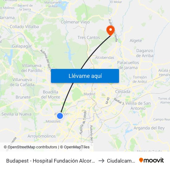 Budapest - Hospital Fundación Alcorcón to Ciudalcampo map