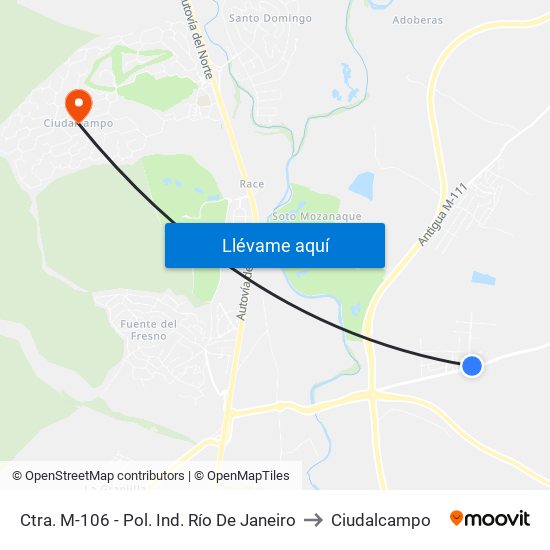 Ctra. M-106 - Pol. Ind. Río De Janeiro to Ciudalcampo map