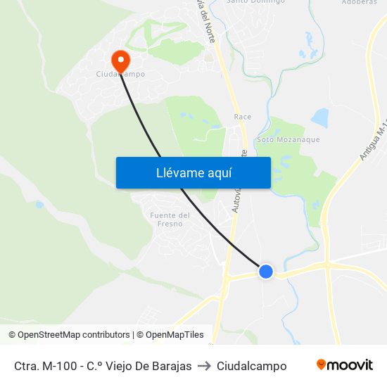Ctra. M-100 - C.º Viejo De Barajas to Ciudalcampo map