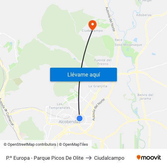 P.º Europa - Parque Picos De Olite to Ciudalcampo map