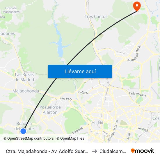 Ctra. Majadahonda - Av. Adolfo Suárez to Ciudalcampo map