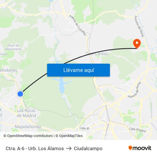 Ctra. A-6 - Urb. Los Álamos to Ciudalcampo map