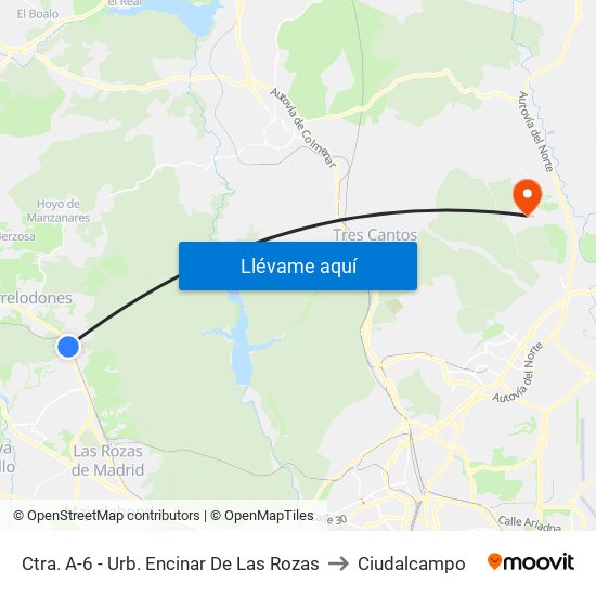 Ctra. A-6 - Urb. Encinar De Las Rozas to Ciudalcampo map