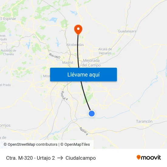 Ctra. M-320 - Urtajo 2 to Ciudalcampo map