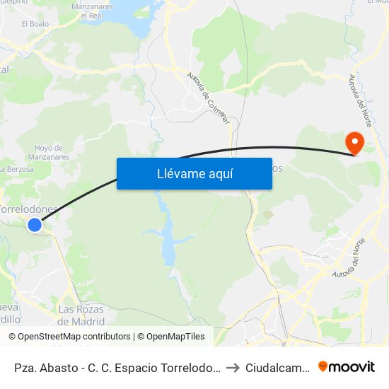 Pza. Abasto - C. C. Espacio Torrelodones to Ciudalcampo map