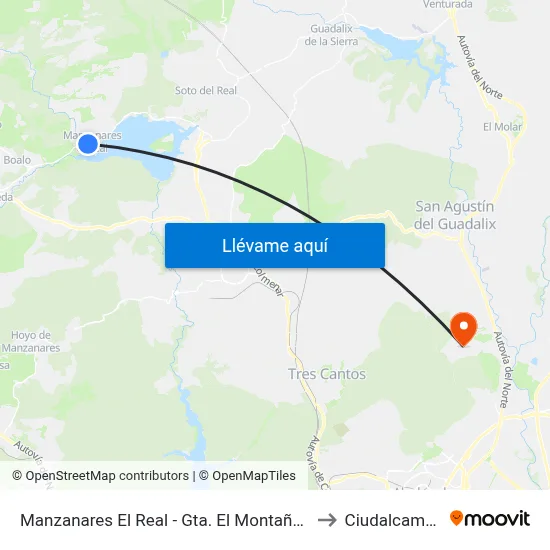 Manzanares El Real - Gta. El Montañero to Ciudalcampo map
