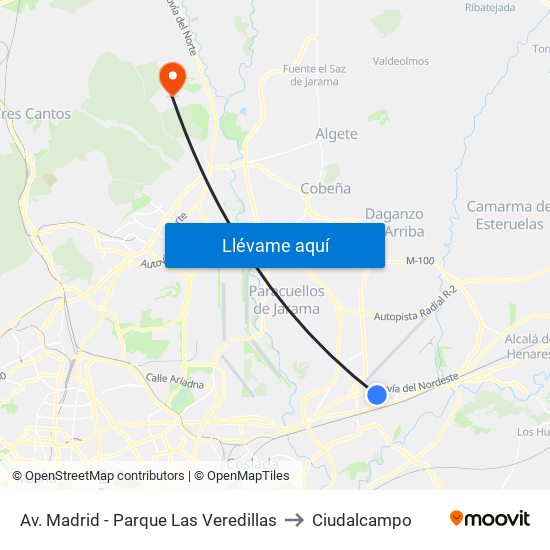Av. Madrid - Parque Las Veredillas to Ciudalcampo map