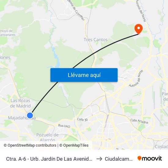 Ctra. A-6 - Urb. Jardín De Las Avenidas to Ciudalcampo map