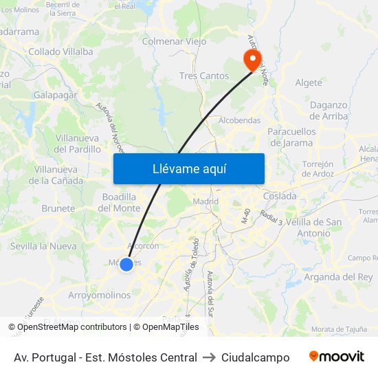 Av. Portugal - Est. Móstoles Central to Ciudalcampo map