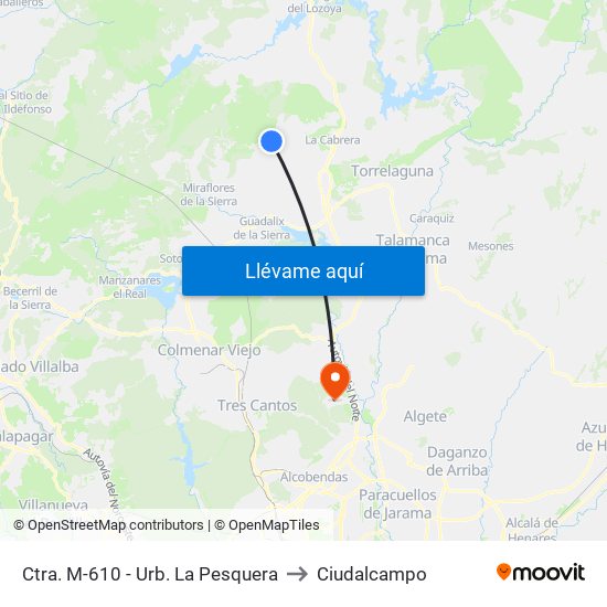 Ctra. M-610 - Urb. La Pesquera to Ciudalcampo map